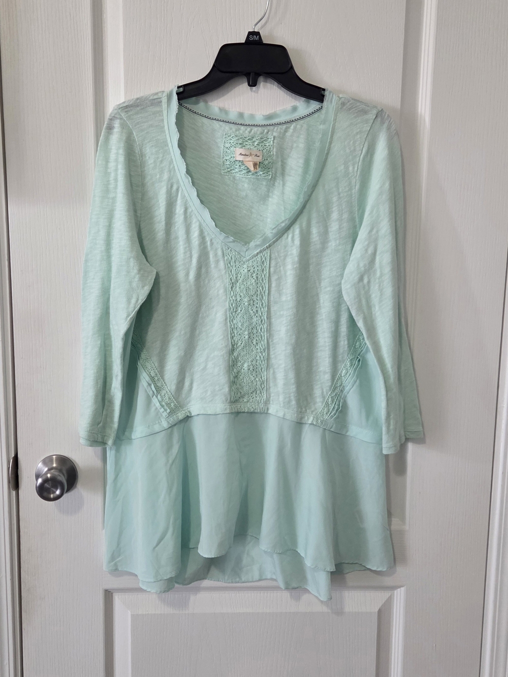 Anthropologie Mint Green Lace-Panel Layered Tunic